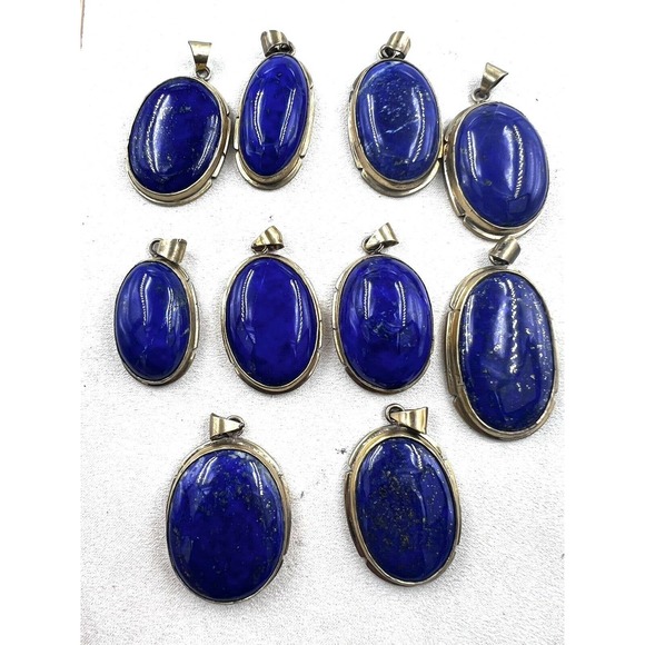 1 lapis lazuli Pendants Handmade Gold Brass Mine4 Dark Blue Jewelry 34-37mm L - Picture 7 of 7